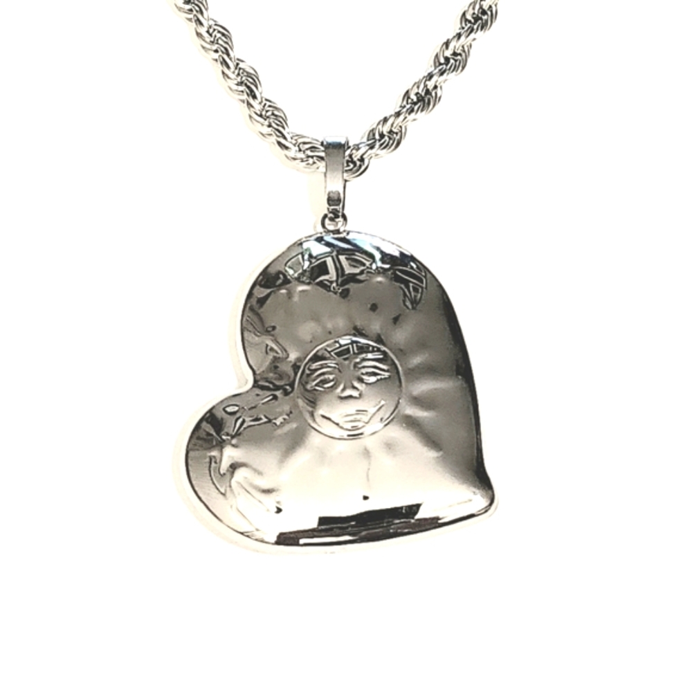 Silver rope chain with a 2.5" inches puffy heart/sun Pendant - Picture 2 of 3
